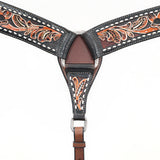 BAR H EQUINE Genuine Horse Hand Tooled Leather Curved Breast Collar Brown