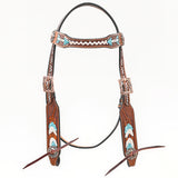 Bar H Equine Western Horse Genuine Leather Arrow Design Headstall Brown