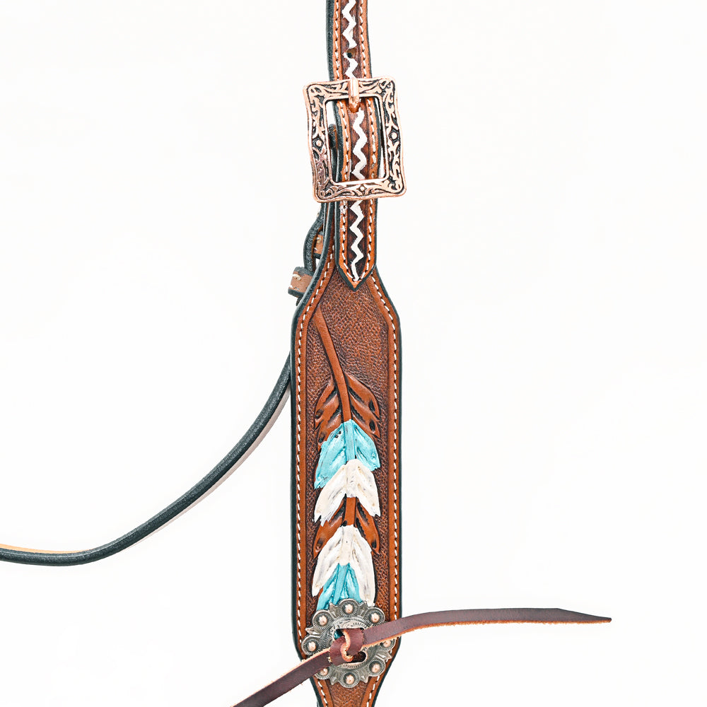 Bar H Equine Western Horse Genuine Leather Arrow Design Headstall Brown