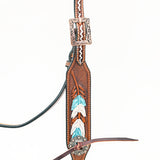 Bar H Equine Western Horse Genuine Leather Arrow Design Headstall Brown