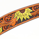 BAR H EQUINE Genuine Horse Hand Tooled Painted Sunflower Leather Breast Collar Tan