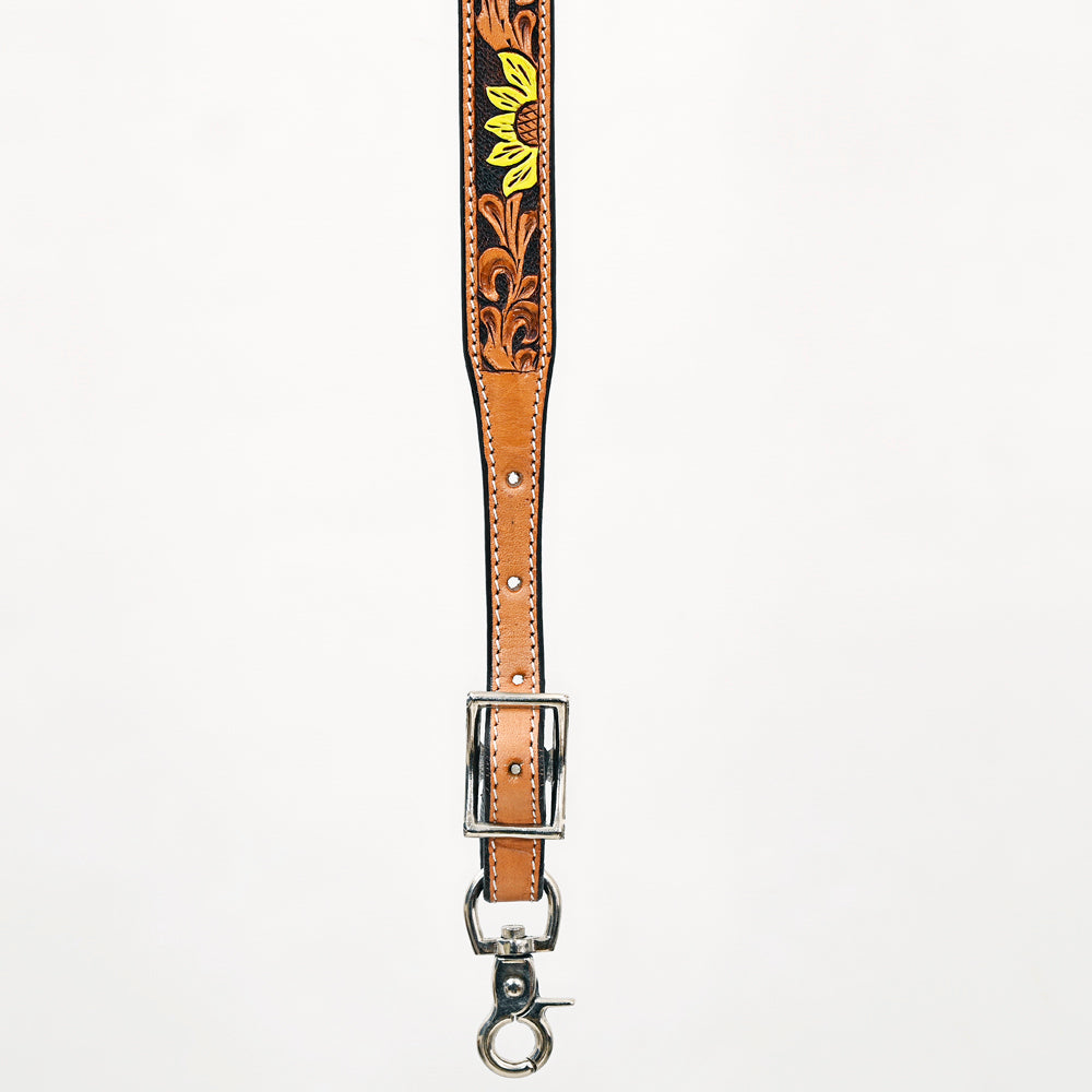 Bar H Equine Horse Genuine Leather Floral Design Tie Downs Snap Ends Tan