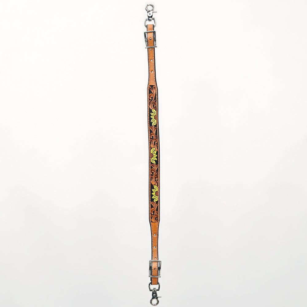 Bar H Equine Horse Genuine Leather Floral Design Tie Downs Snap Ends Tan