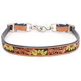 Bar H Equine Horse Genuine Leather Floral Design Tie Downs Snap Ends Tan