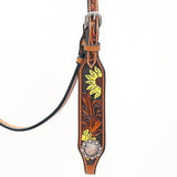 Bar H Equine Western Horse Genuine Leather Floral Design Headstall Brown