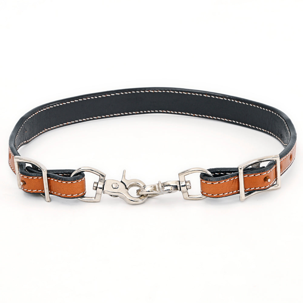 Bar H Equine Horse Genuine Leather Floral Design Tie Downs Snap Ends Tan