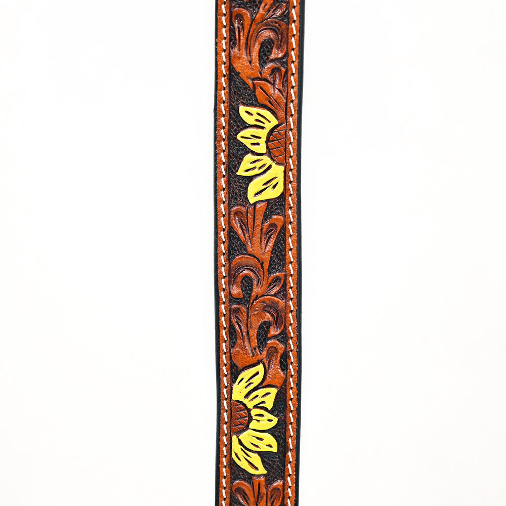 Bar H Equine Horse Genuine Leather Floral Design Tie Downs Snap Ends Tan