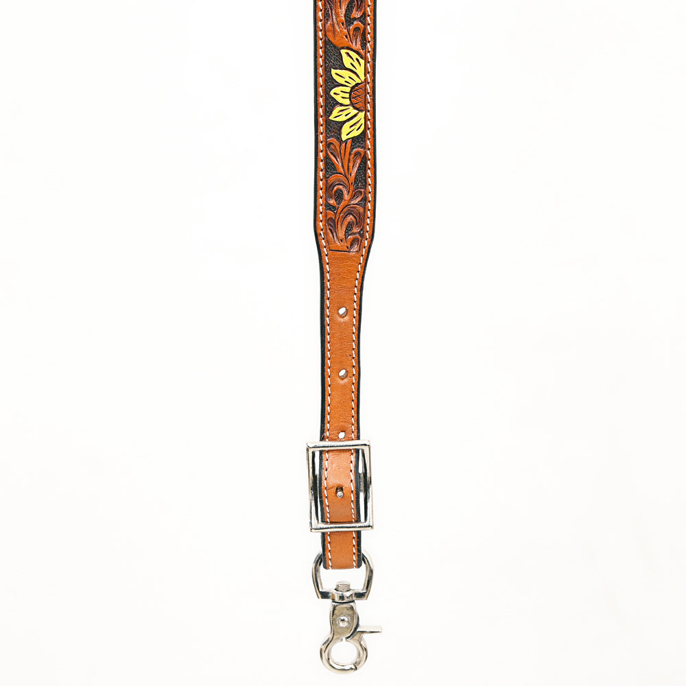 Bar H Equine Horse Genuine Leather Floral Design Tie Downs Snap Ends Tan