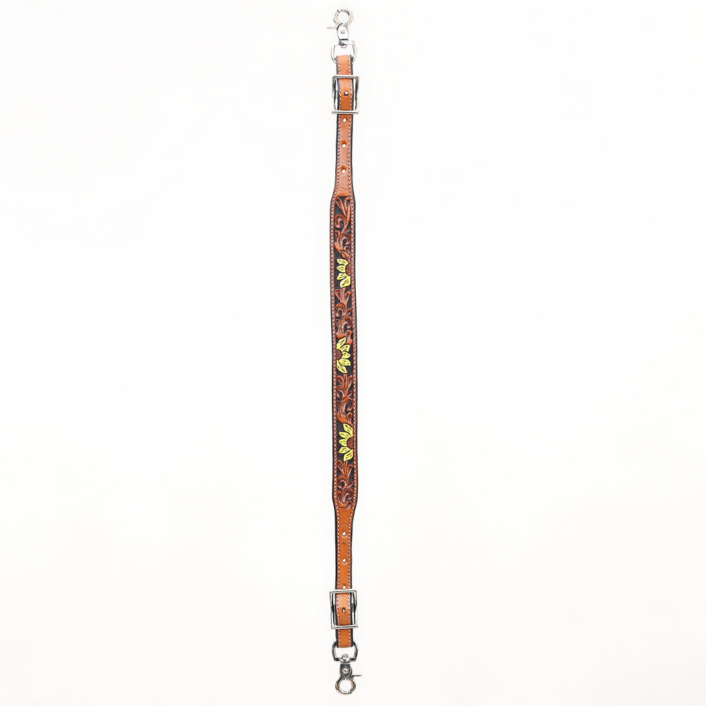 Bar H Equine Horse Genuine Leather Floral Design Tie Downs Snap Ends Tan