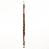 Bar H Equine Horse Genuine Leather Floral Design Tie Downs Snap Ends Tan