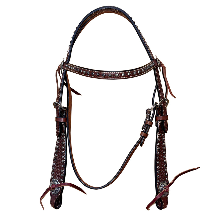 Bar H Equine Western Horse Genuine Leather Hand Tooled Headstall Brown - Uhorse