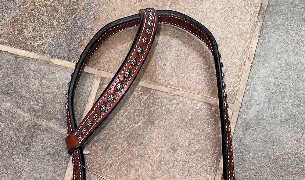 Bar H Equine Western Horse Genuine Leather Hand Tooled One Ear Headstall Dark Brown