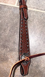 Bar H Equine Western Horse Genuine Leather Hand Tooled One Ear Headstall Dark Brown