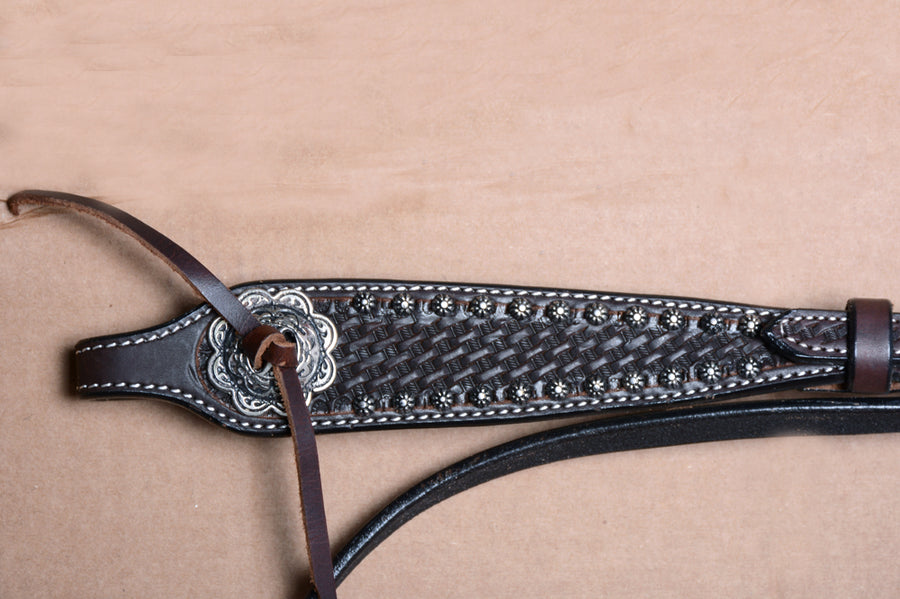 Bar H Equine Western Horse Genuine Leather Hand Tooled Headstall Dark Brown