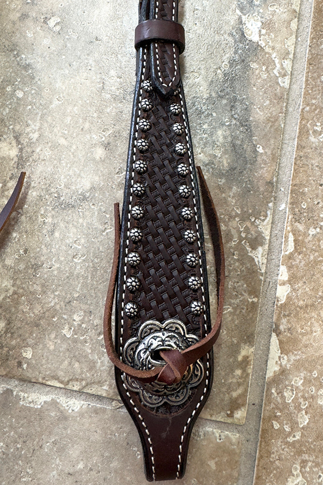 Bar H Equine Western Horse Genuine Leather Hand Tooled One Ear Headstall Dark Brown