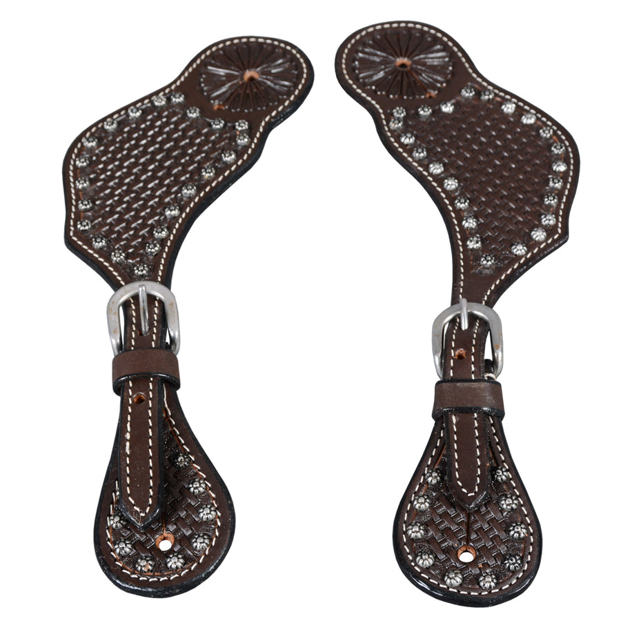Brown leather western belt with silver conchos - Uhorse