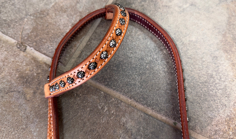 Bar H Equine Western Horse Genuine Leather Hand Tooled One Ear Headstall Dark Brown