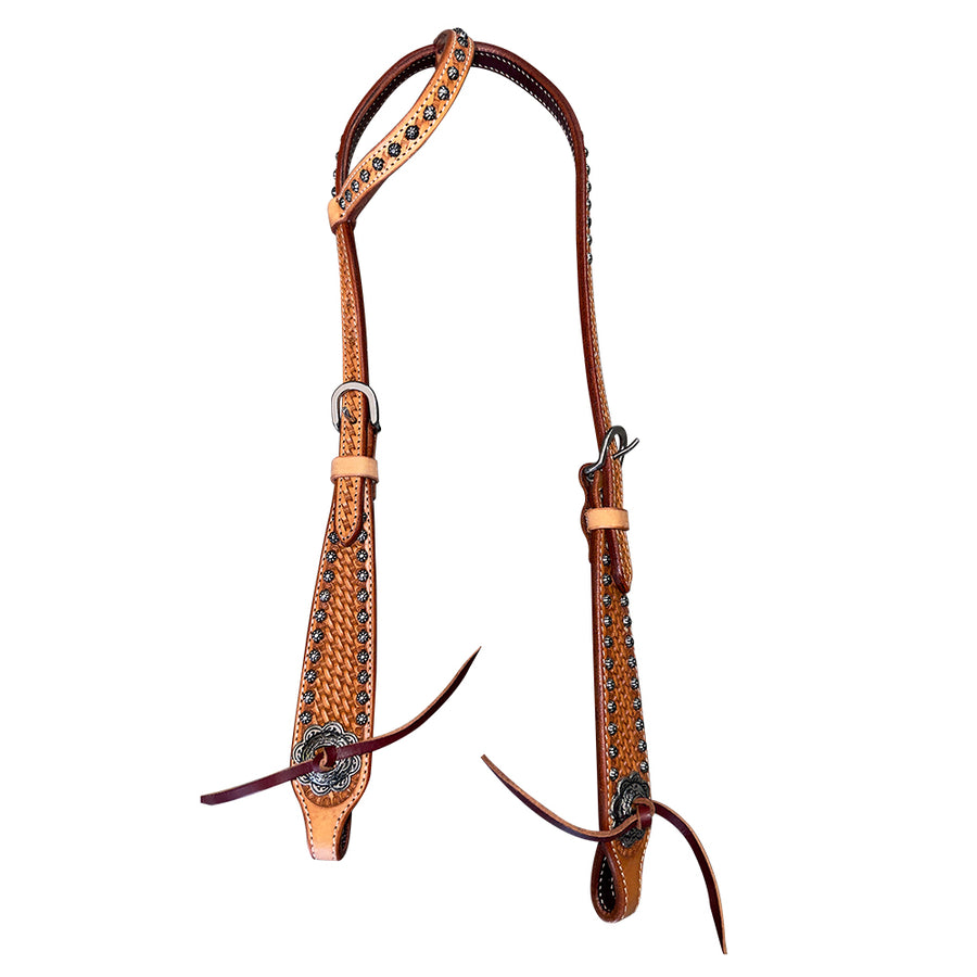 Bar H Equine Western Horse Genuine Leather Hand Tooled One Ear Headstall Tan - Uhorse