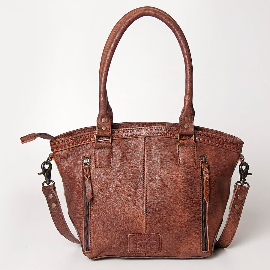American Darling Tote Bag for Women, Hand Tooled Floral Leather & Woven Saddle Blanket Western Bag with YKK Zipper