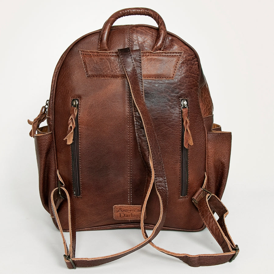 American Darling Backpack for Women, Hand Tooled Floral Leather & Hair-On Cowhide Western Bag, Woven Saddle Blanket & YKK Zipper