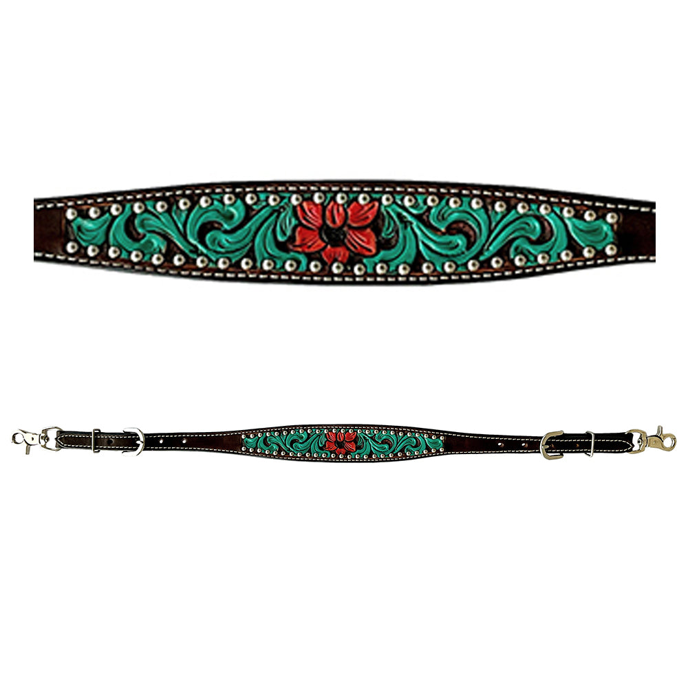 Bar H Equine American Leather Horse Saddle Tack One Ear Headstall Breast Collar Browband Wither Strap Botanic Chiseled