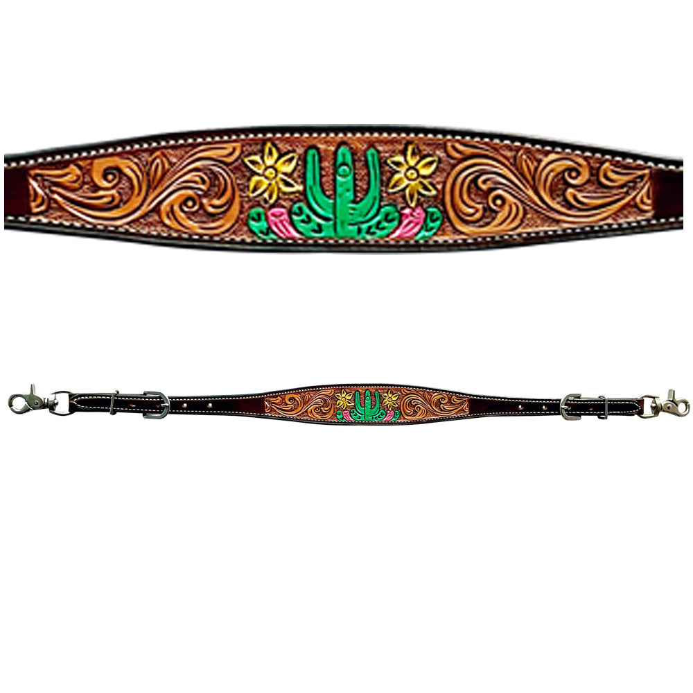 Bar H Equine American Leather Horse Saddle Tack One Ear Headstall Breast Collar Browband Wither Strap Tropical Cacti Cactus