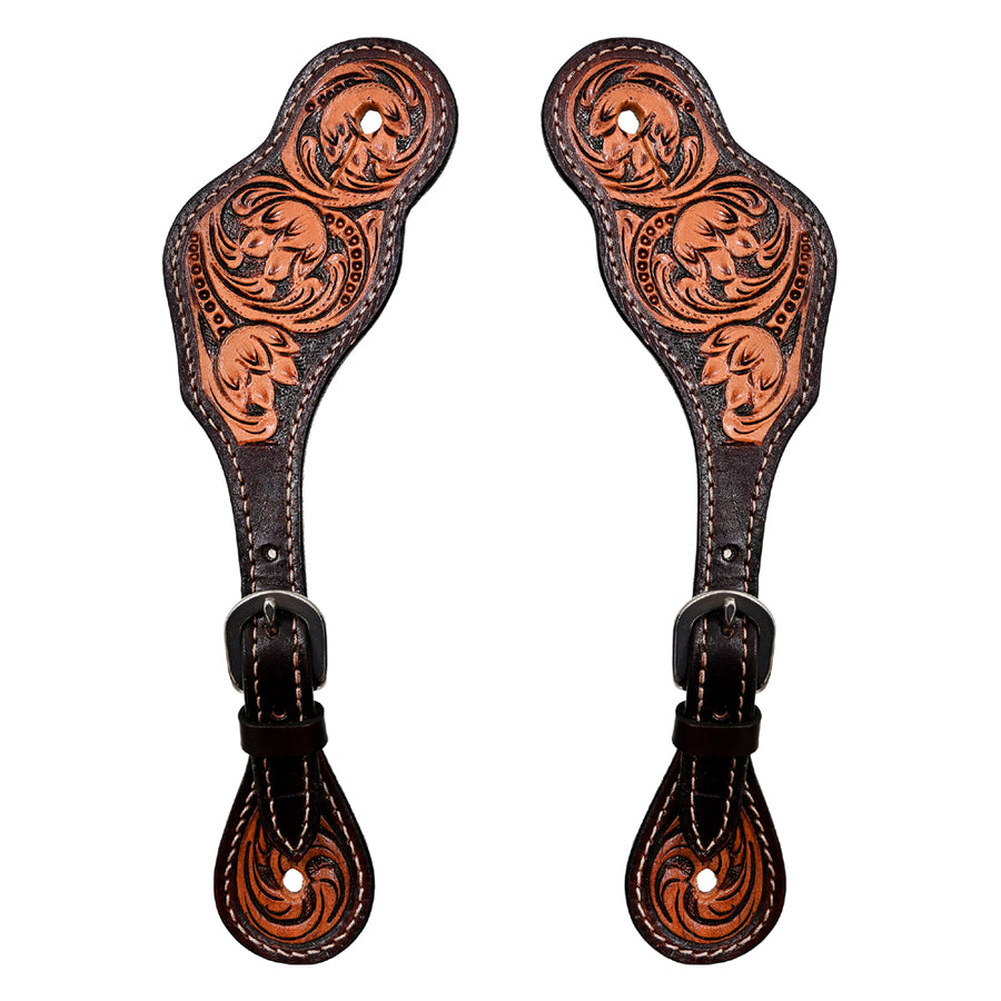 Bar H Equine Horse Riding Western Leather Spurs Straps for Adults women's - Uhorse