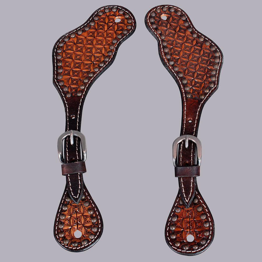 Bar H Equine Horse Riding Western Leather Spurs Straps for Adults women's - Uhorse