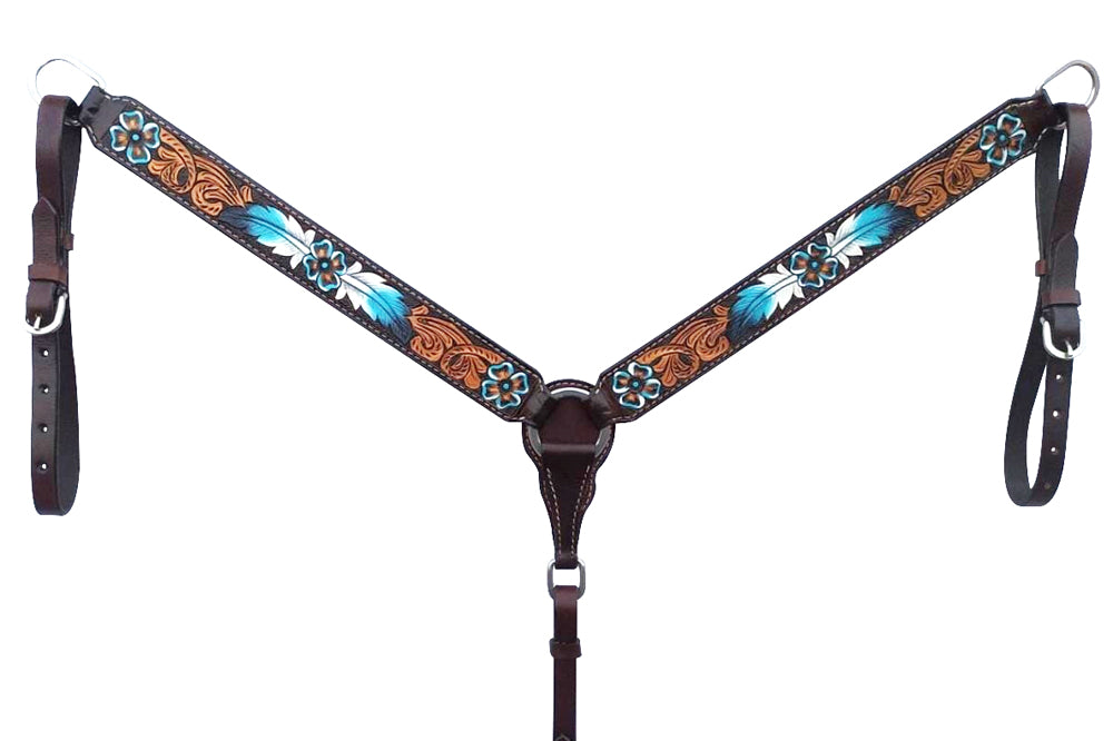 Bar H Equine American Leather Horse Saddle Tack One Ear Headstall | Breast Collar Browband Wither Strap Set for Horses BER117