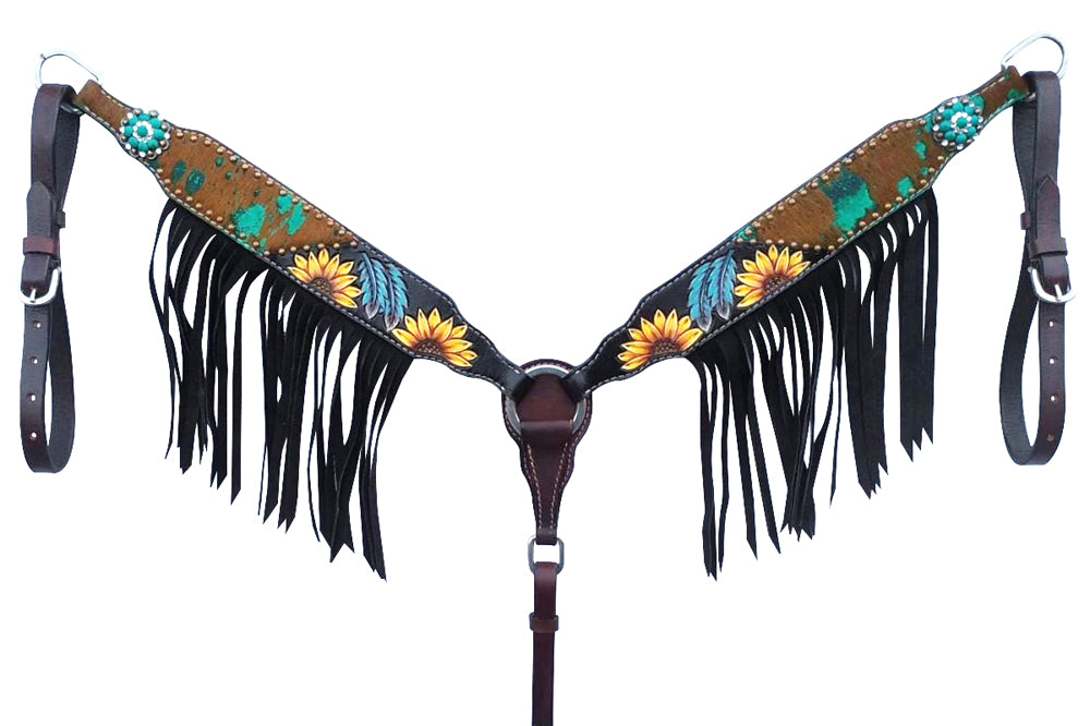 Bar H Equine American Leather Horse Saddle Tack One Ear Headstall | Breast Collar Browband Wither Strap Set for Horses BER118