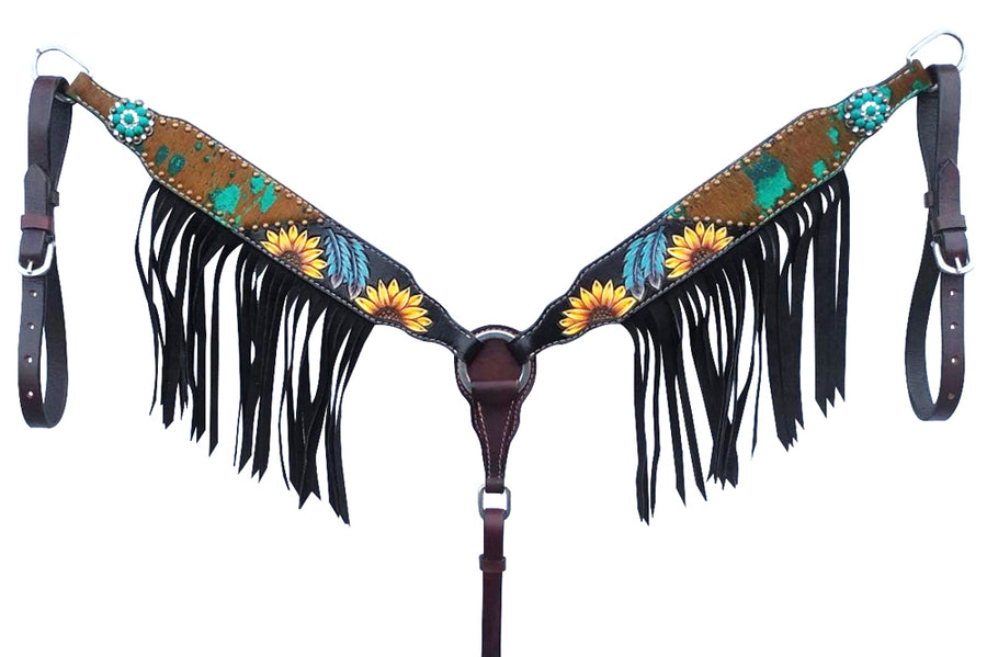 Bar H Equine American Leather Horse Saddle Tack One Ear Headstall Breast Collar Browband Wither Strap Set