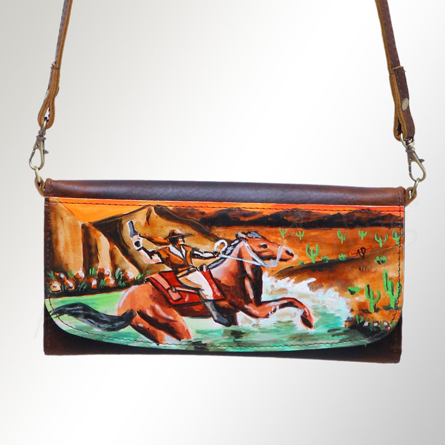 American Darling Small Cross body Bag Genuine Vegetable Tanned Leather Wallet Purse Western Handbag 4in x 1in x 8in