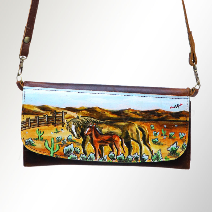 American Darling Small Cross body Bag Genuine Vegetable Tanned Leather Wallet Purse Western Handbag 4in x 1in x 8in