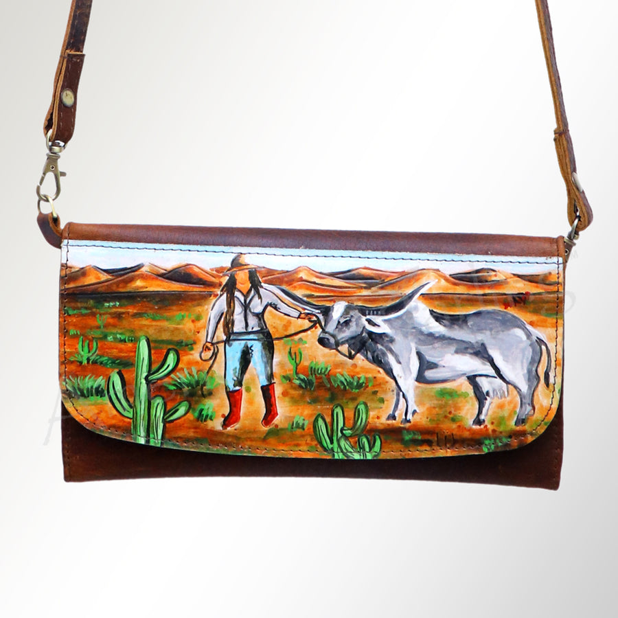 American Darling Small Cross body Bag Genuine Vegetable Tanned Leather Wallet Purse Western Handbag 4in x 1in x 8in