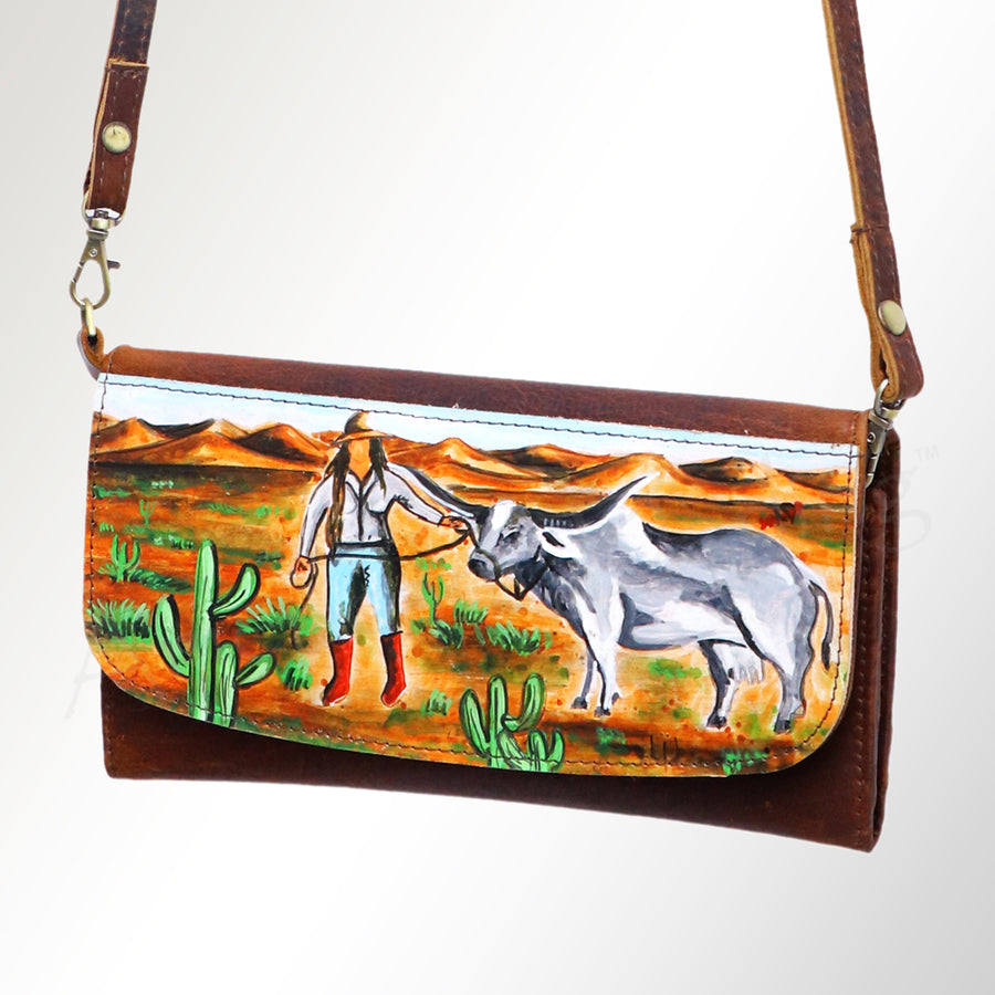 American Darling Hand Painted Small Cross body Bag - Western Leather Wallet Purse - Uhorse