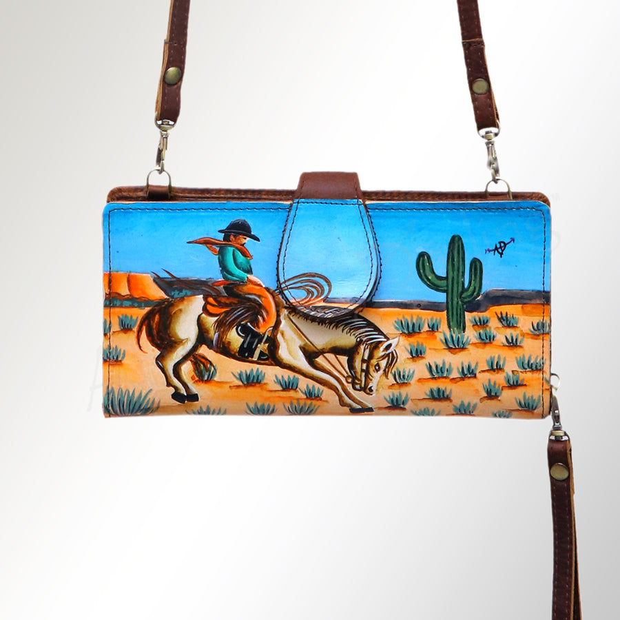 American Darling Wristlet Bag, Hand-Painted Genuine Leather, Western Vegetable Tanned Full Grain Leather Wallet Bag