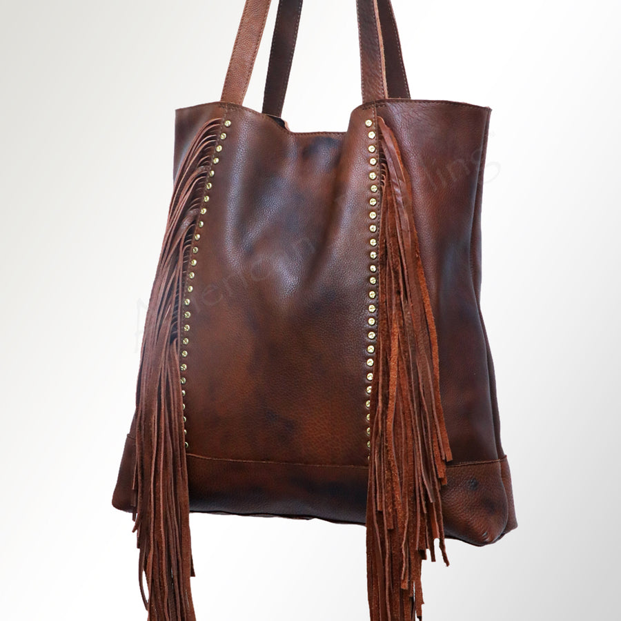 American Darling Western Leather Tote Bag with Long Handcrafted Fringes - Uhorse