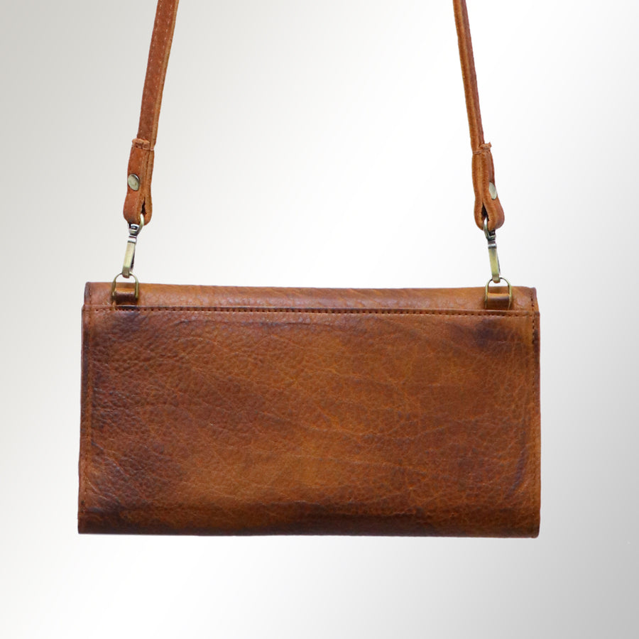 American Darling Small Cross body Bag, Hand Painted Western Scene, Vegetable Tanned Full Grain Leather, 4in (H) X 8in (W) X 1in (D)