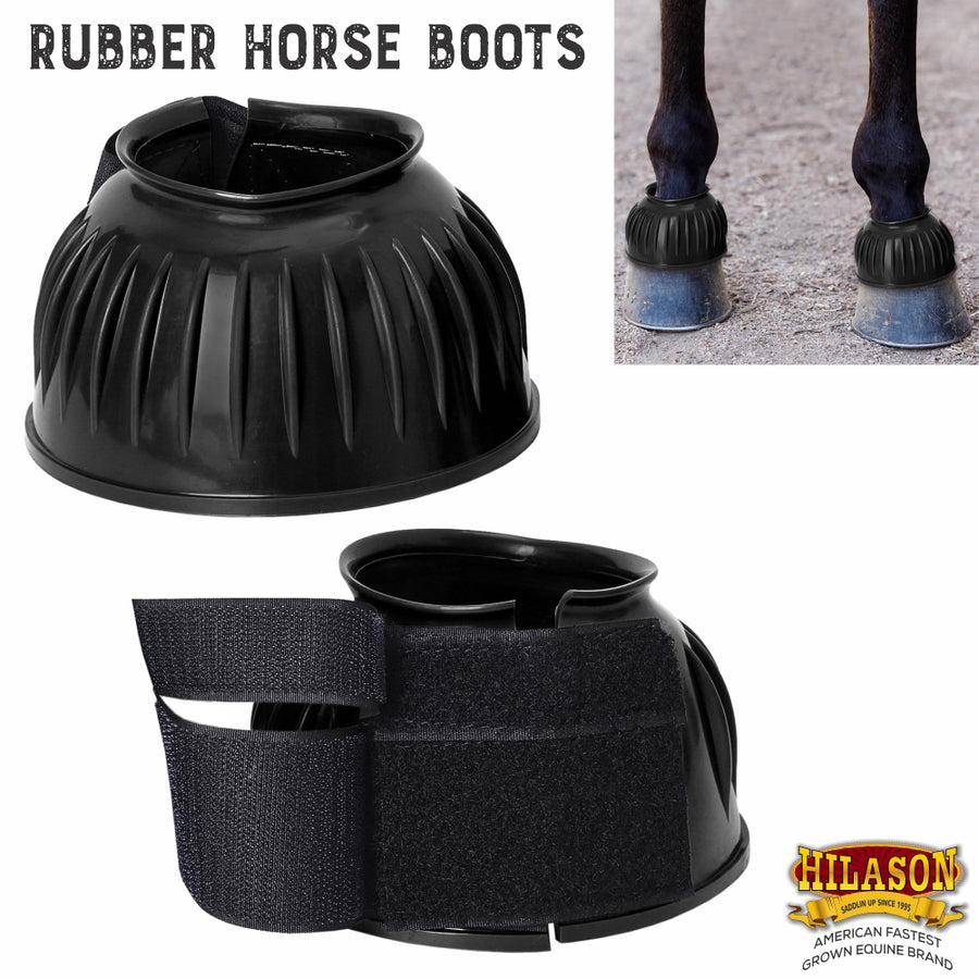 HILASON Western Horse Rubber PVC Ribbed Double Hook and Loop Bell Boots Training Protective Shock Absorbing Leg