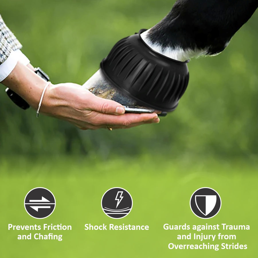 HILASON Western Horse Rubber PVC Ribbed Double Hook and Loop Bell Boots Training Protective Shock Absorbing Leg
