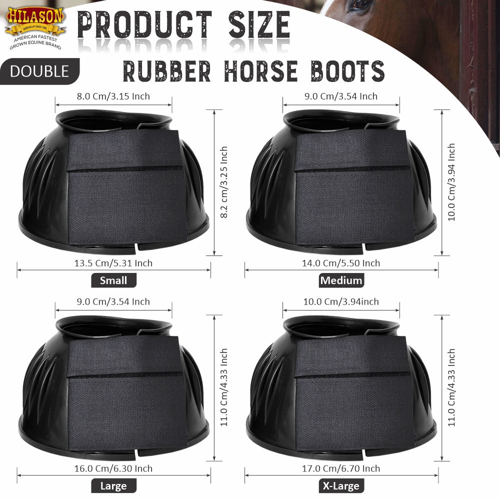 Hilason Western Horse PVC Ribbed Double Hook & Loop Leg Bell Boots