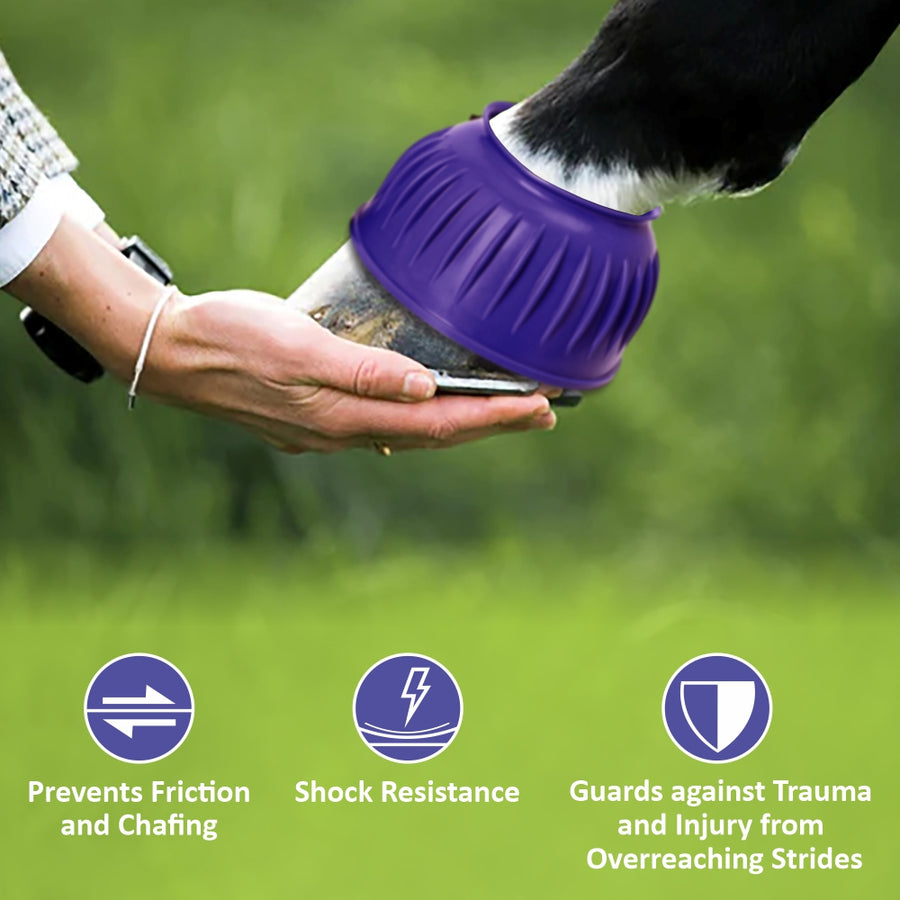 HILASON Western Horse Rubber PVC Ribbed Double Hook and Loop Bell Boots Training Protective Shock Absorbing Leg