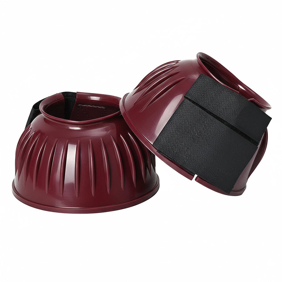 Hilason Western Horse PVC Ribbed Double Hook and Loop Leg Bell Boots Wine - Uhorse