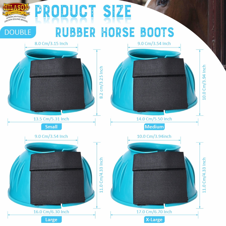 HILASON Western Horse Rubber PVC Ribbed Double Hook and Loop Bell Boots Training Protective Shock Absorbing Leg