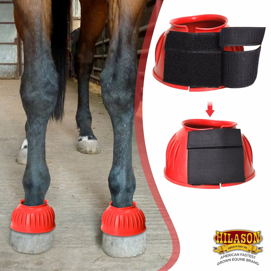 HILASON Western Horse Rubber PVC Ribbed Double Hook and Loop Bell Boots Training Protective Shock Absorbing Leg
