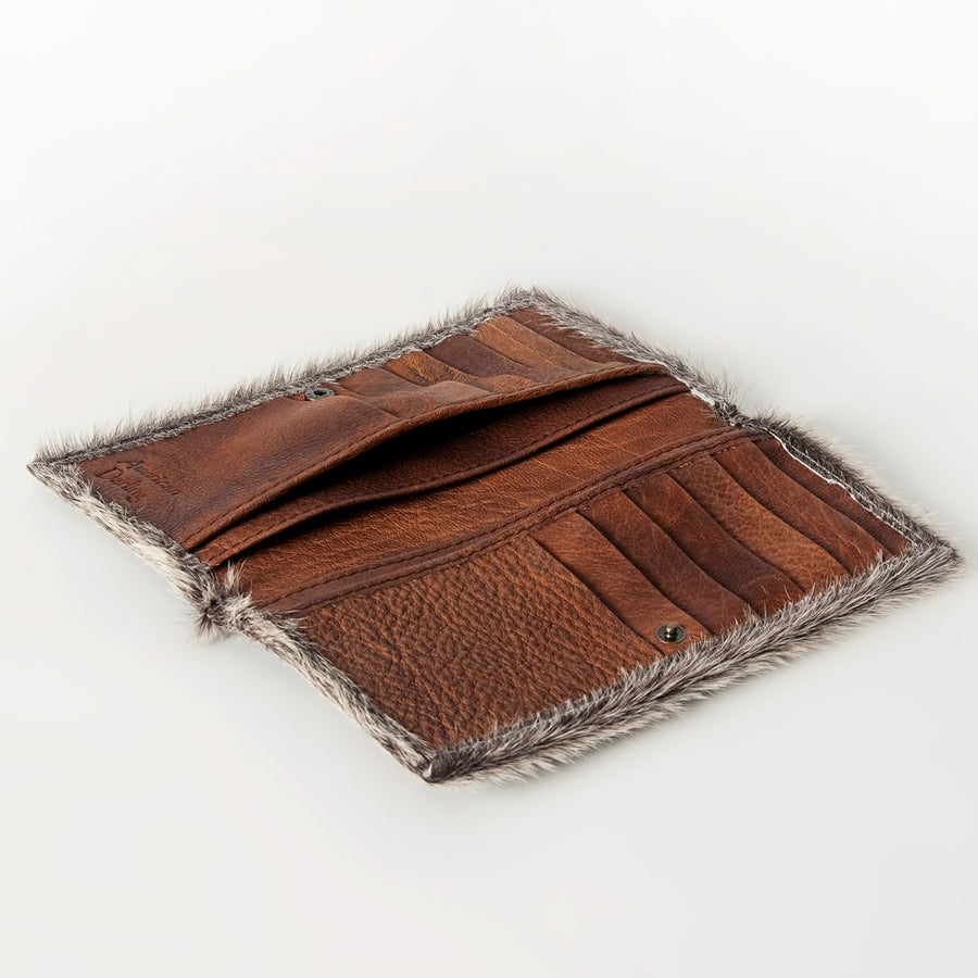 American Darling Wallet Bag, Genuine Hair-On Cowhide, Vegetable-Tanned Full Grain Leather, Western Style Slim Travel Wallet