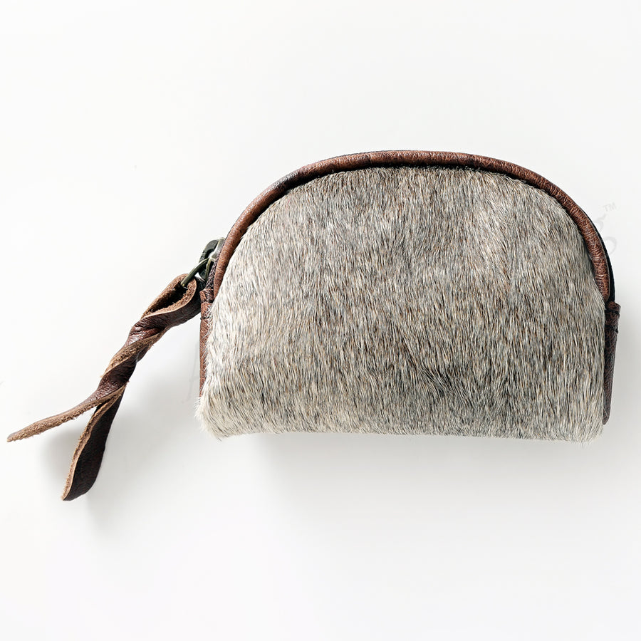 Gray and brown leather hair-on-hide wristlet with twisted leather strap - Uhorse