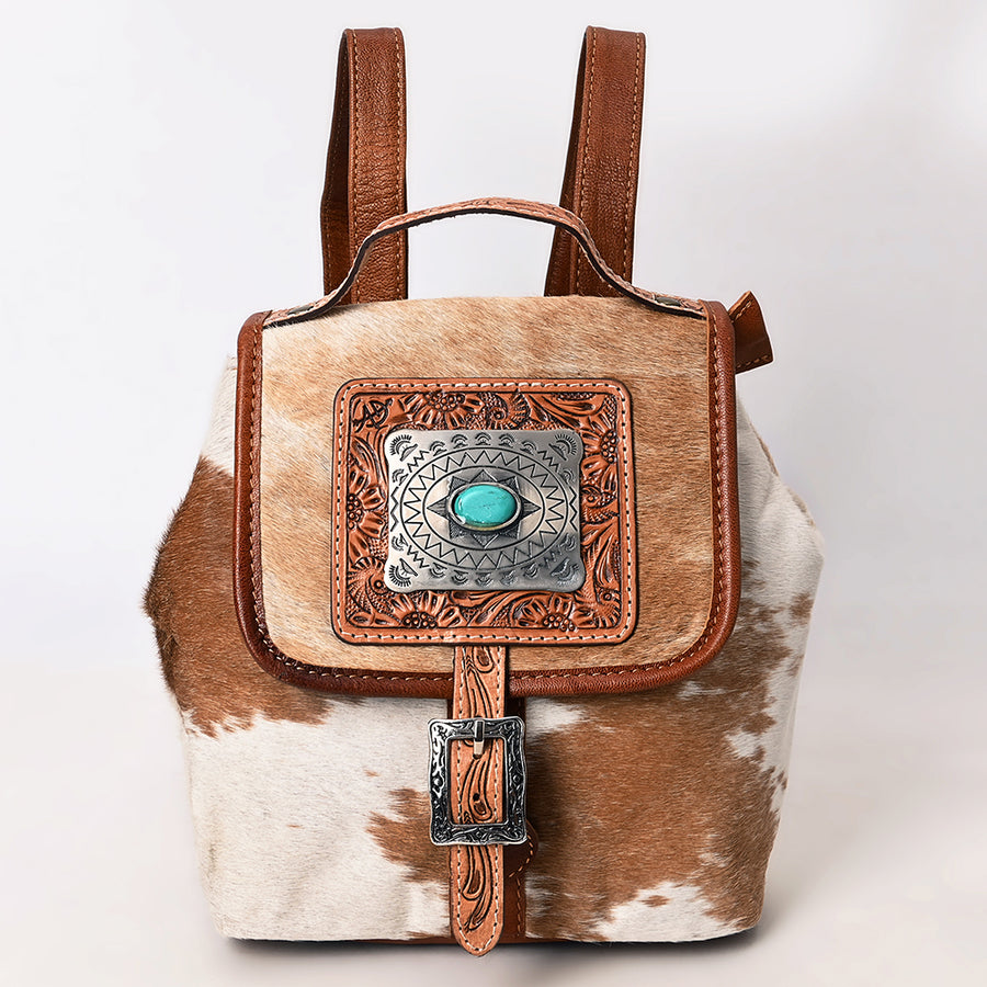American Darling Backpack Bag Hair-On Cowhide Genuine Leather Western Rucksack with Hand Tooled Trim and YKK Zipper