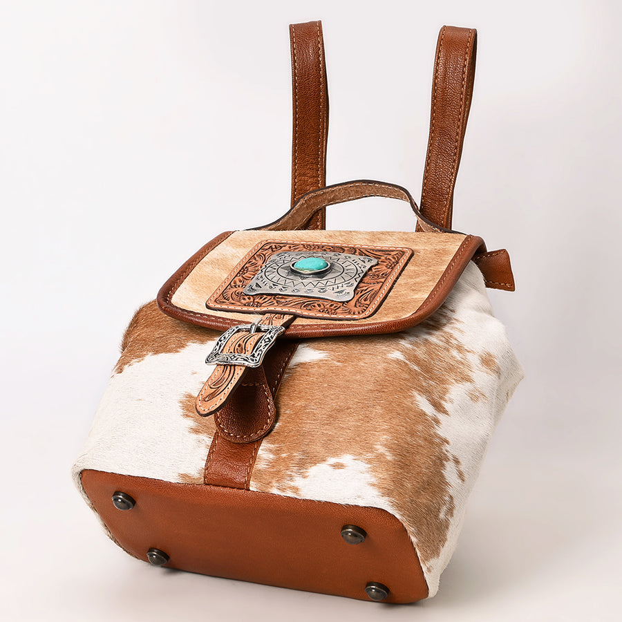 American Darling Backpack Bag Hair-On Cowhide Genuine Leather Western Rucksack with Hand Tooled Trim and YKK Zipper