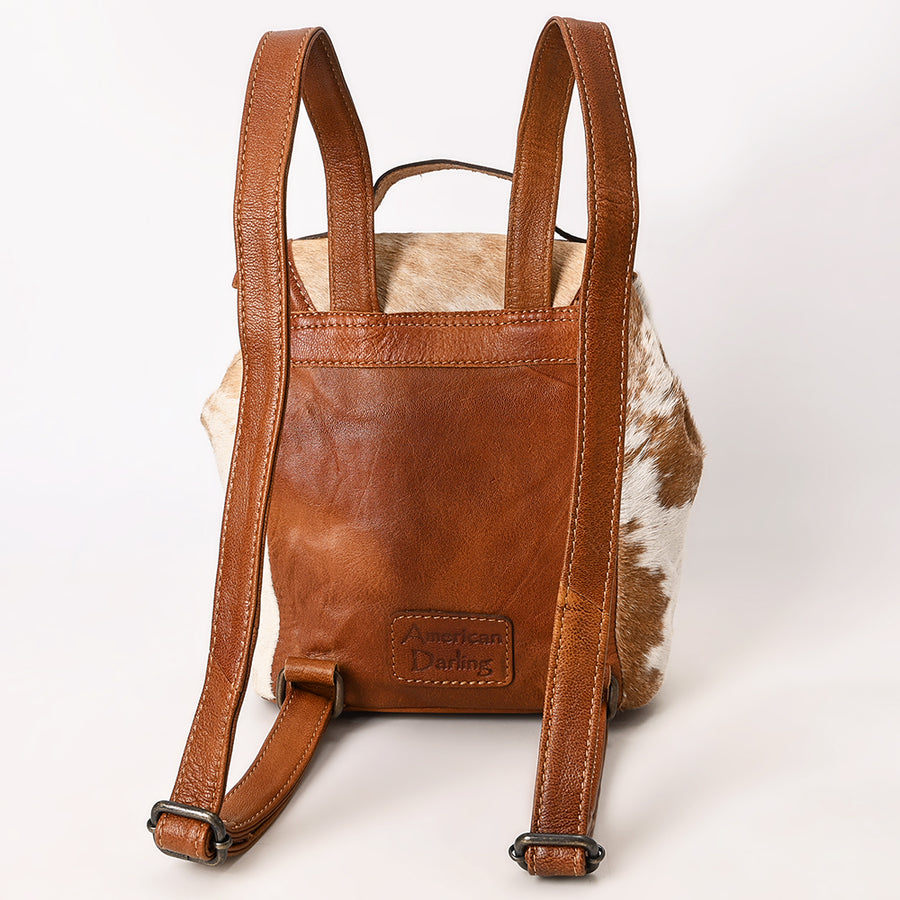 American Darling Backpack Bag Hair-On Cowhide Genuine Leather Western Rucksack with Hand Tooled Trim and YKK Zipper